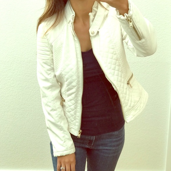 Forever 21 Jackets & Blazers - White Leather Mosto Jacket